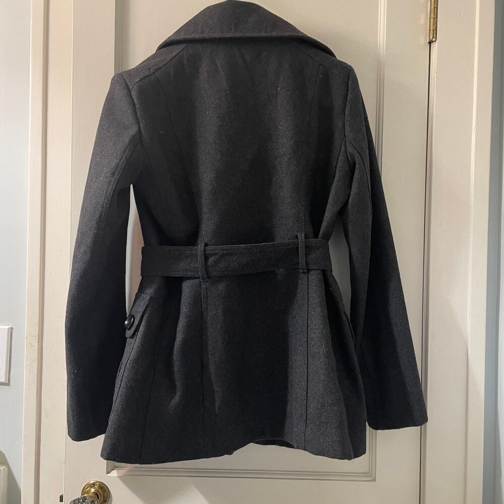 NEW York & Company Pea coat Gray Size Medium Belted and Double Breasted - Picture 3 of 10